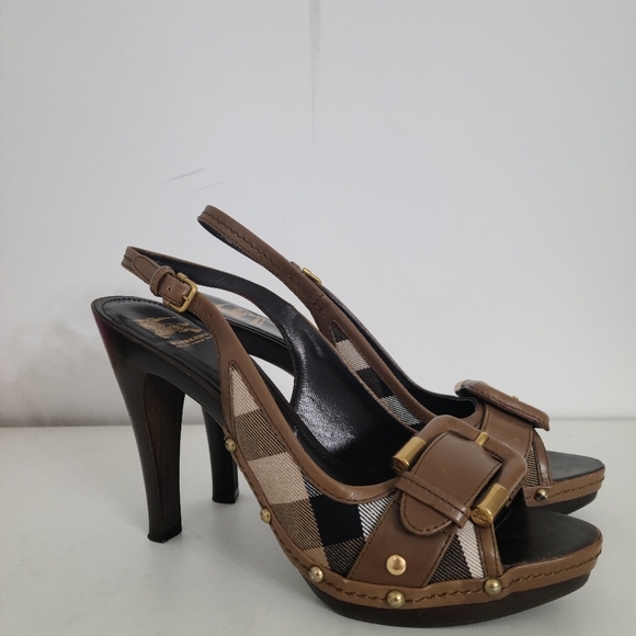 Burberry Shoes - Burberry Slingback Gold Buckle Heels